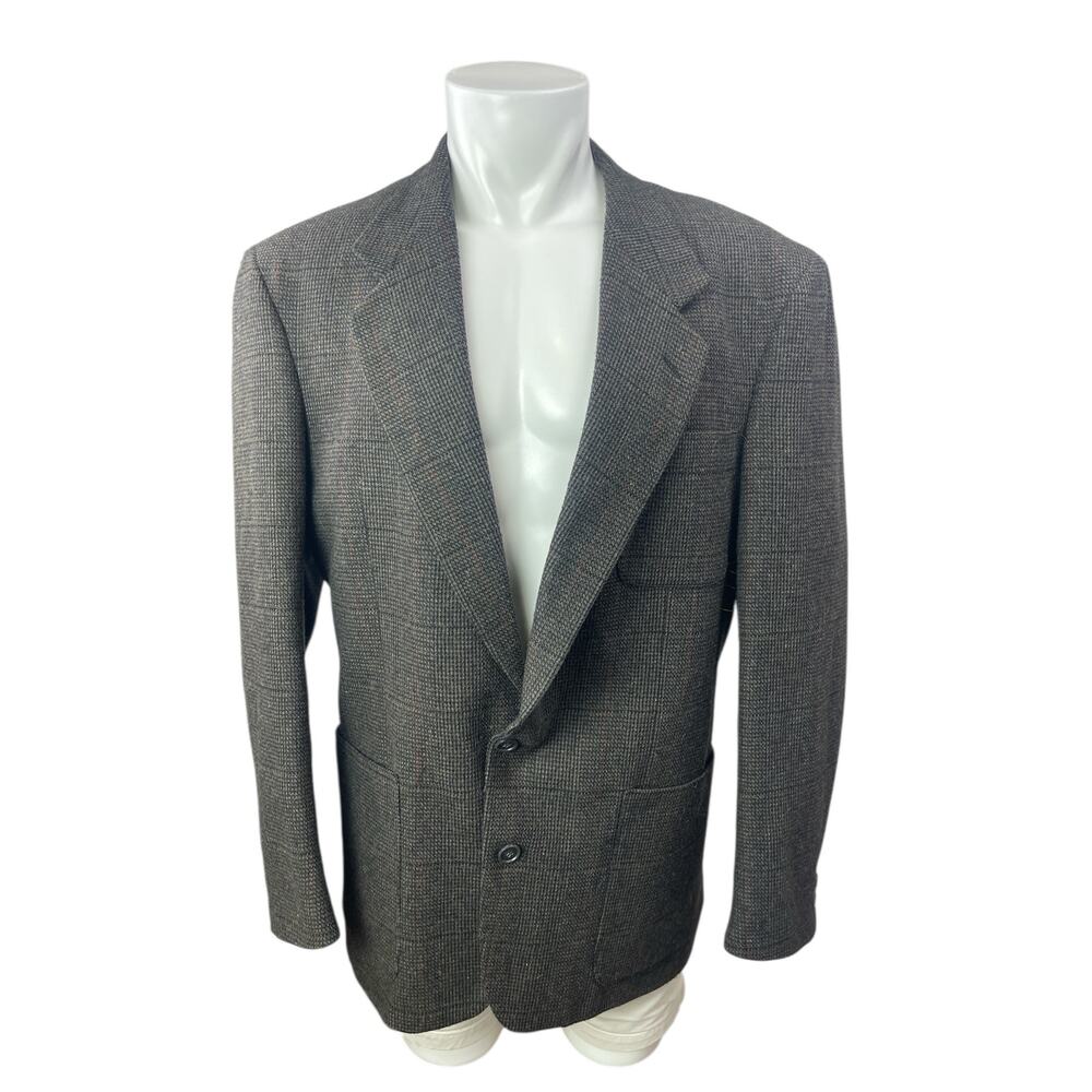Torriani Vintage Twin Gray Plaid Collared Long Sleeve Blazer Coat Suit Jacket M